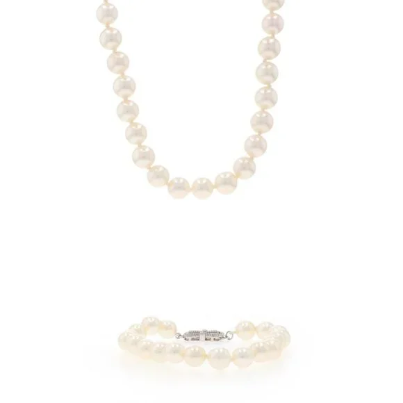 Mikimoto Sea Magic Pearl Knotted Strand Necklace & Bracelet Set - White Gold 14k - Picture 1 of 7